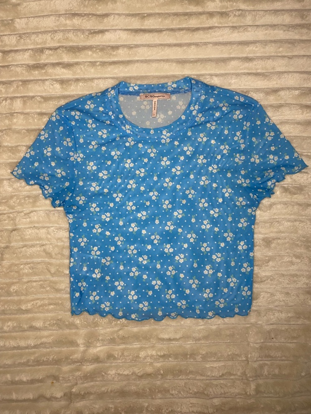 BCBGeneration Bright Blue Daisy Print Crop Top